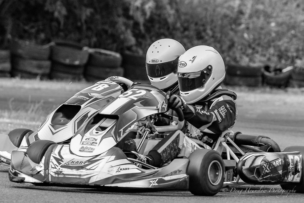 Hooton Park karting black and white photo of two young karters
