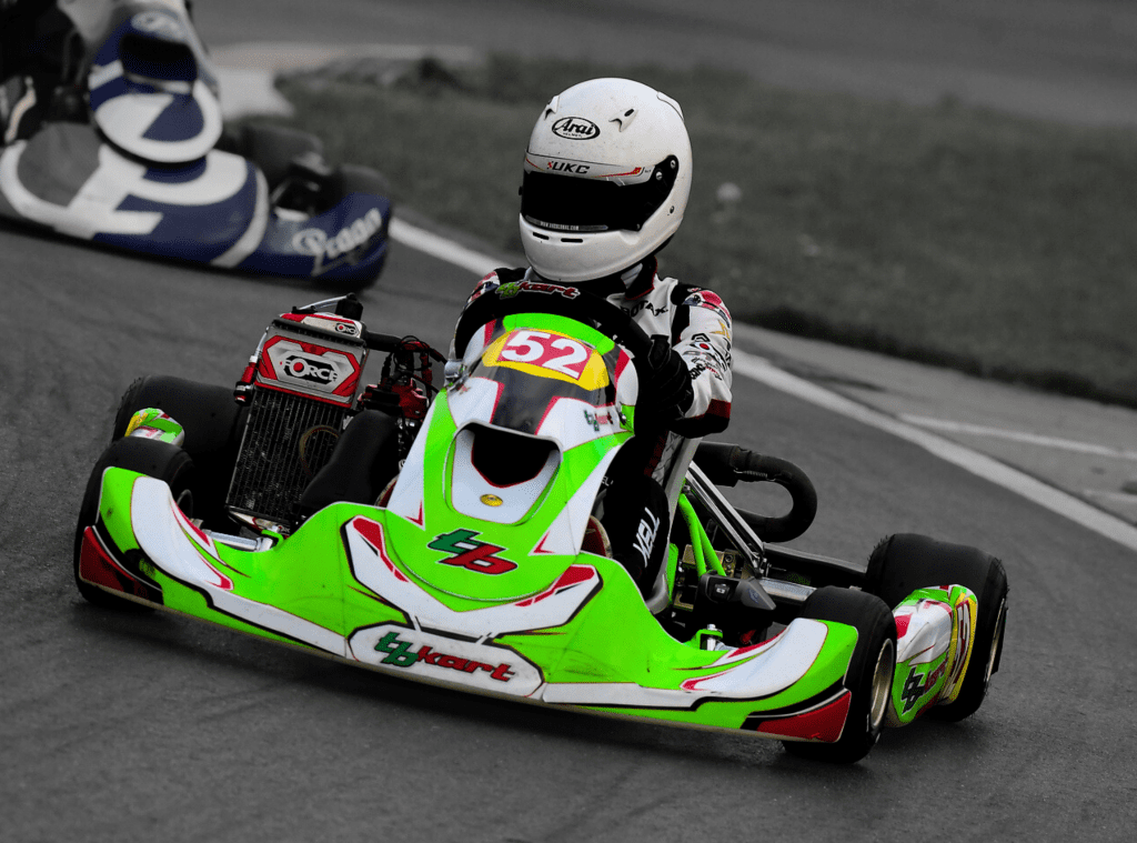 picture of young karting racing driver on tb kart chassis alternative to otk chassis racing at pfi for the final round of TVKC Championship - james kell